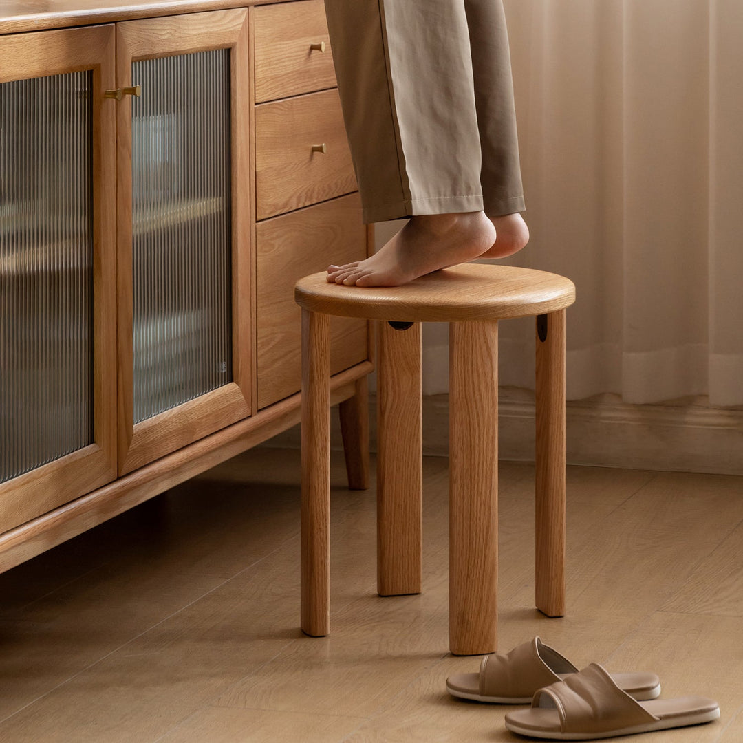 Scandinavian rubber wood stackable stool with wheels friday in still life.