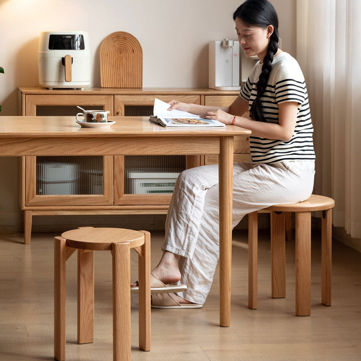 Scandinavian rubber wood stackable stool with wheels friday in details.
