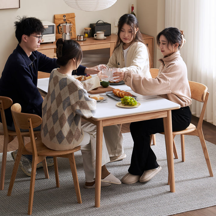 Scandinavian sintered stone oak wood dining table jaden in real life style.