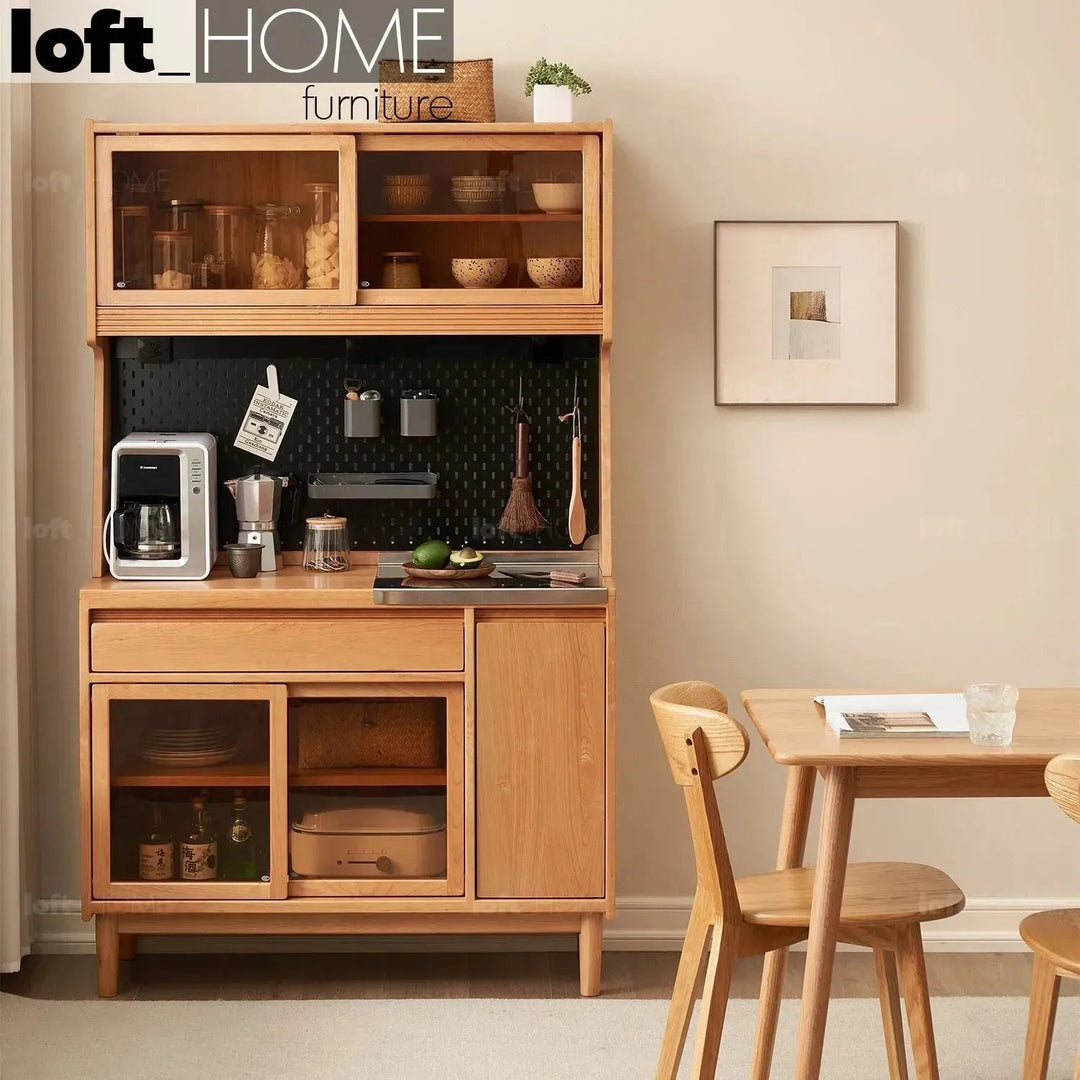 Scandinavian wood cabinet cherry retro primary product view.