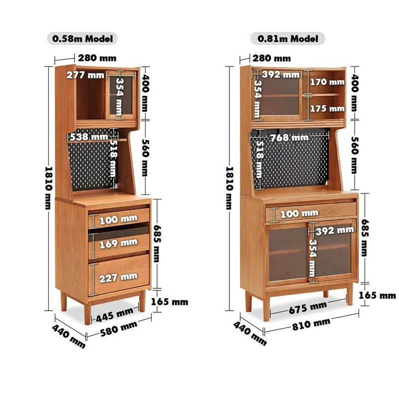 Scandinavian wood cabinet cherry retro size charts.