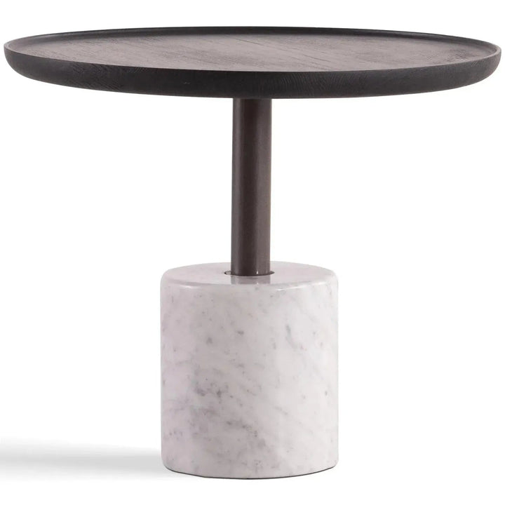 Japandi wood coffee table lumen in white background.