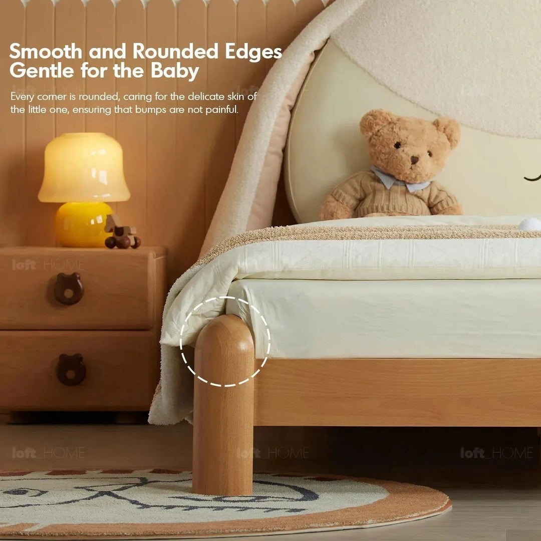 Cream wood kids bed bunny in still life.