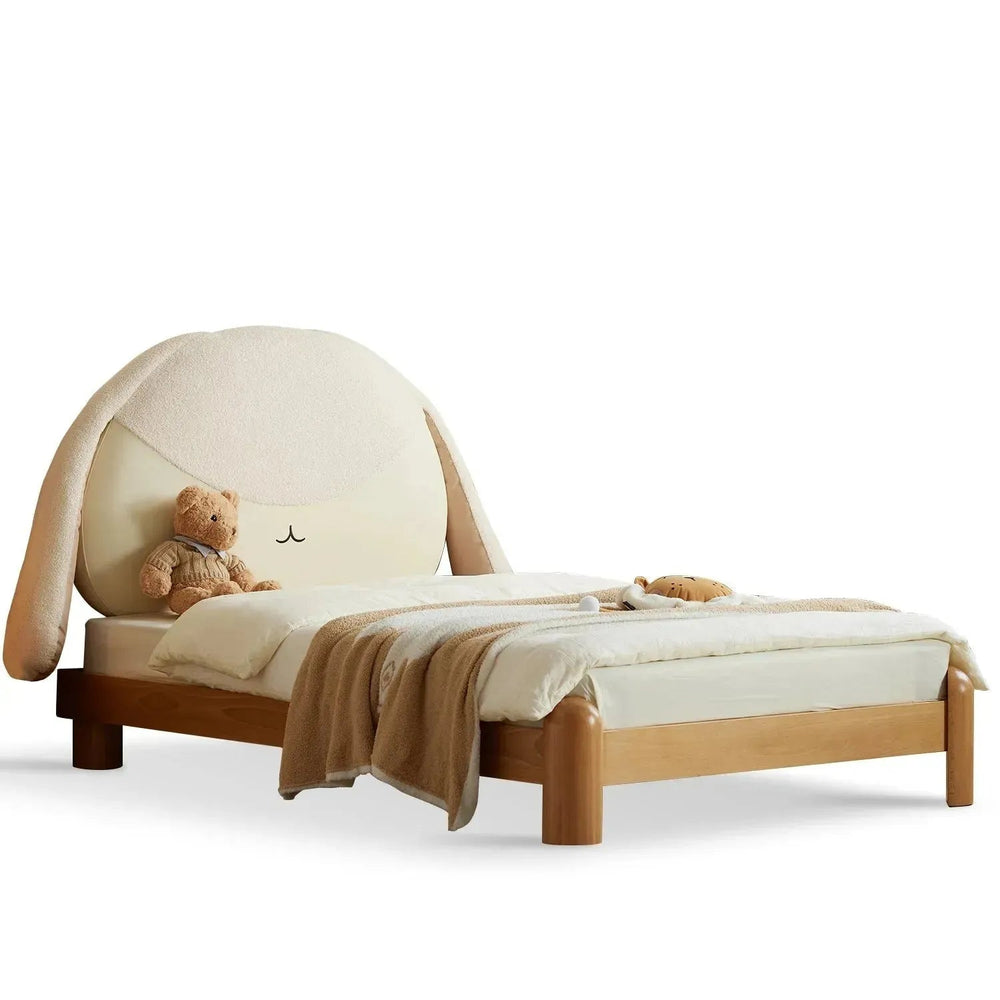 Cream wood kids bed bunny in white background.