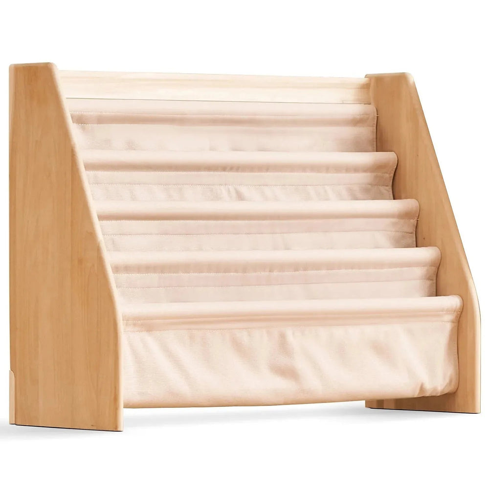 Scandinavian wood kids bookshelf 4 layers charm in white background.