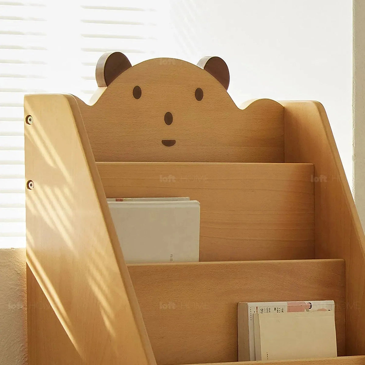 Scandinavian wood kids bookshelf 5 layers bear environmental situation.