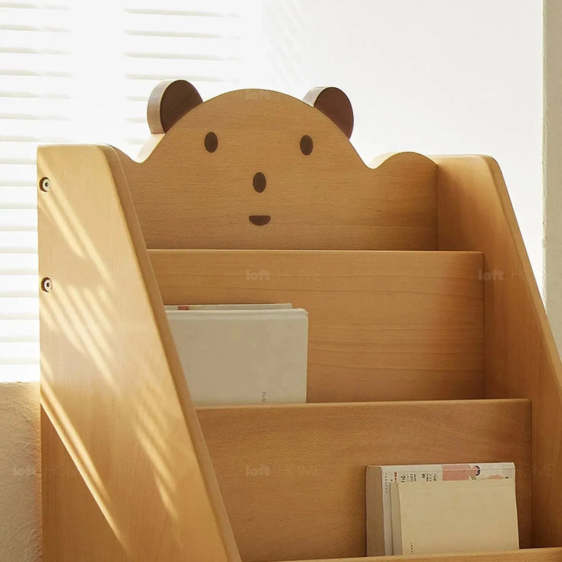 Scandinavian wood kids bookshelf 5 layers bear environmental situation.