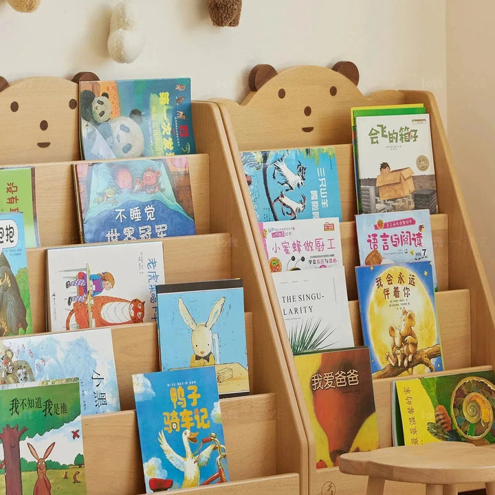 Scandinavian wood kids bookshelf 5 layers bear situational feels.