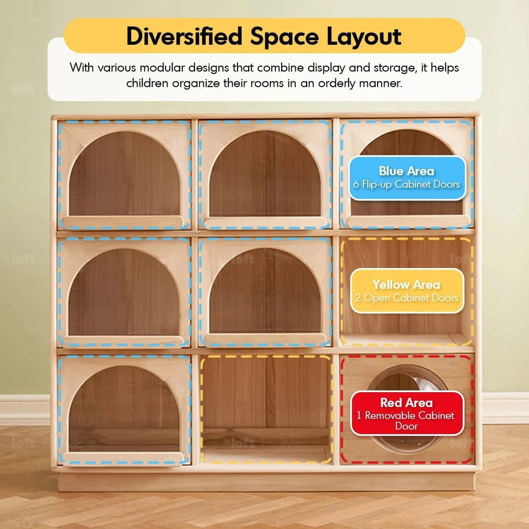 Scandinavian wood kids display cabinet archi in details.