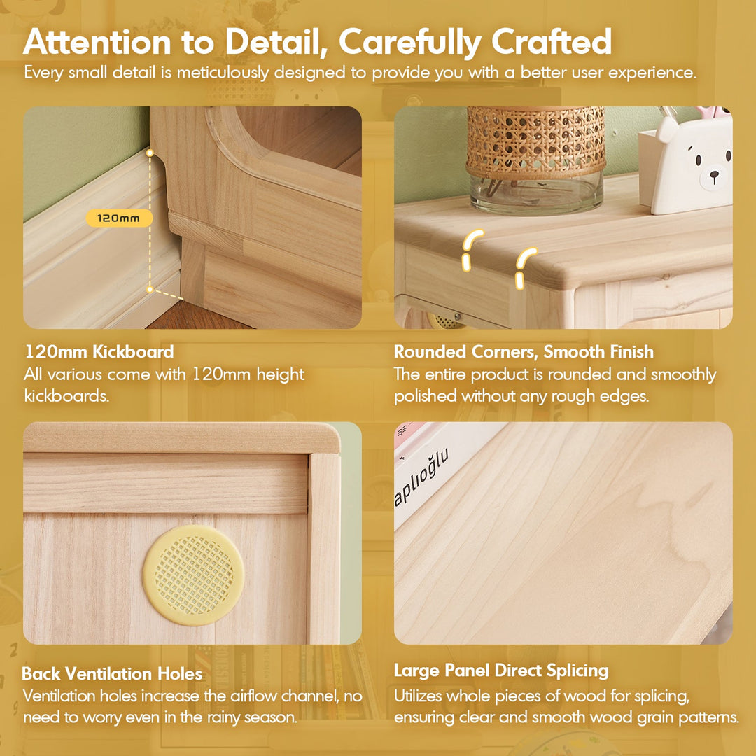 Scandinavian wood kids display cabinet joy in panoramic view.