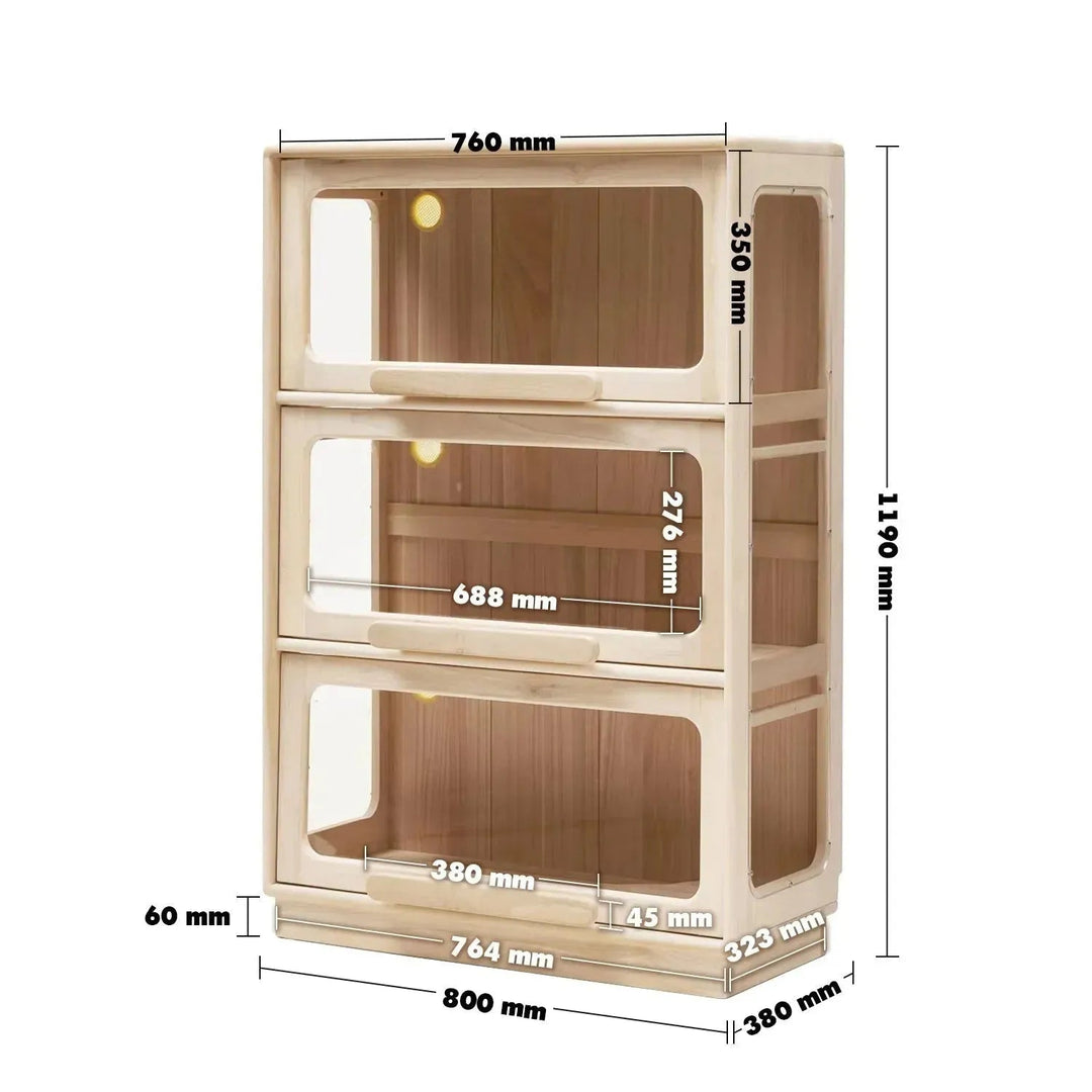 Scandinavian wood kids display cabinet joy size charts.