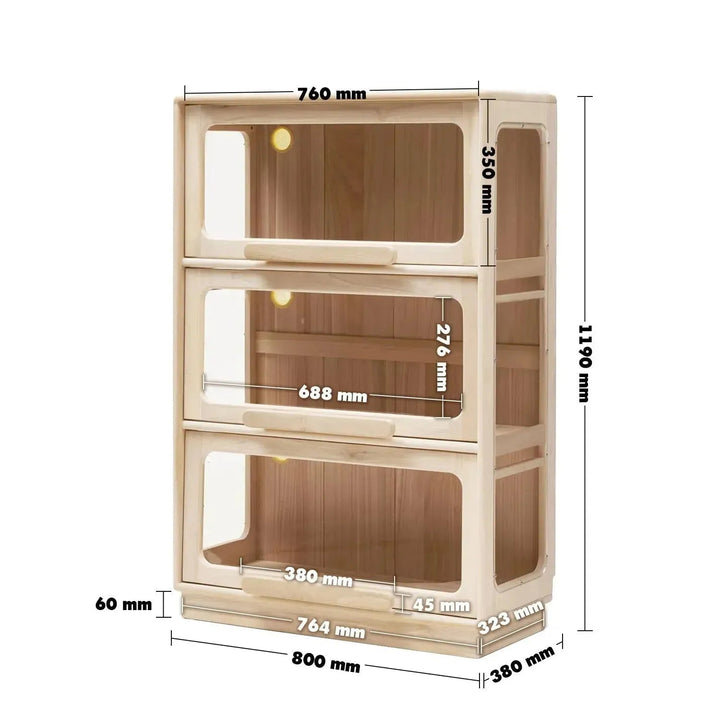 Scandinavian wood kids display cabinet joy size charts.