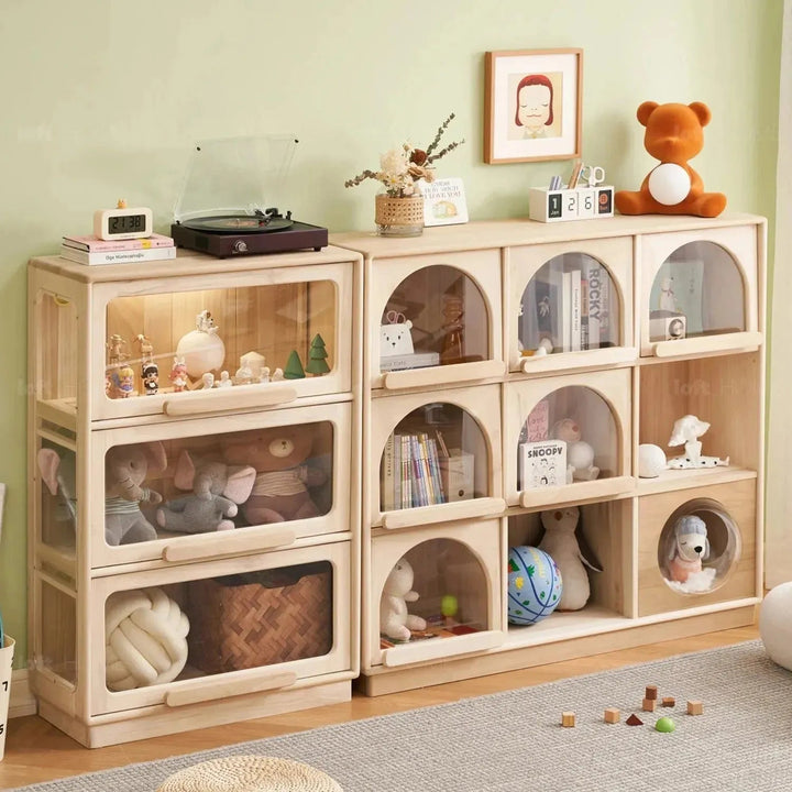 Scandinavian wood kids display cabinet joy detail 2.