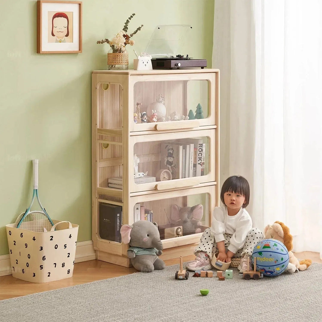 Scandinavian wood kids display cabinet joy conceptual design.