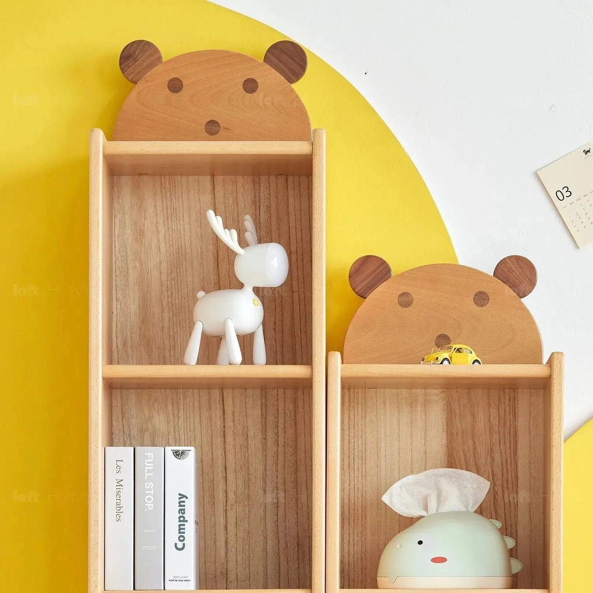 Scandinavian wood kids bookshelf bear situational feels.