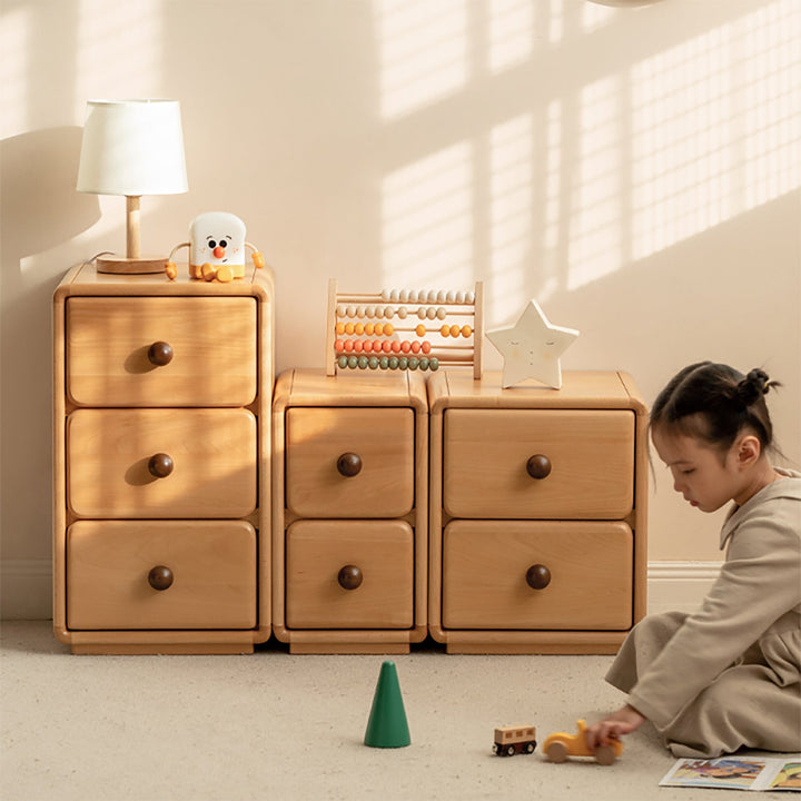 Scandinavian wood kids side table yunae with context.