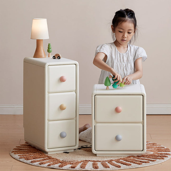 Scandinavian wood kids side table yunae in panoramic view.