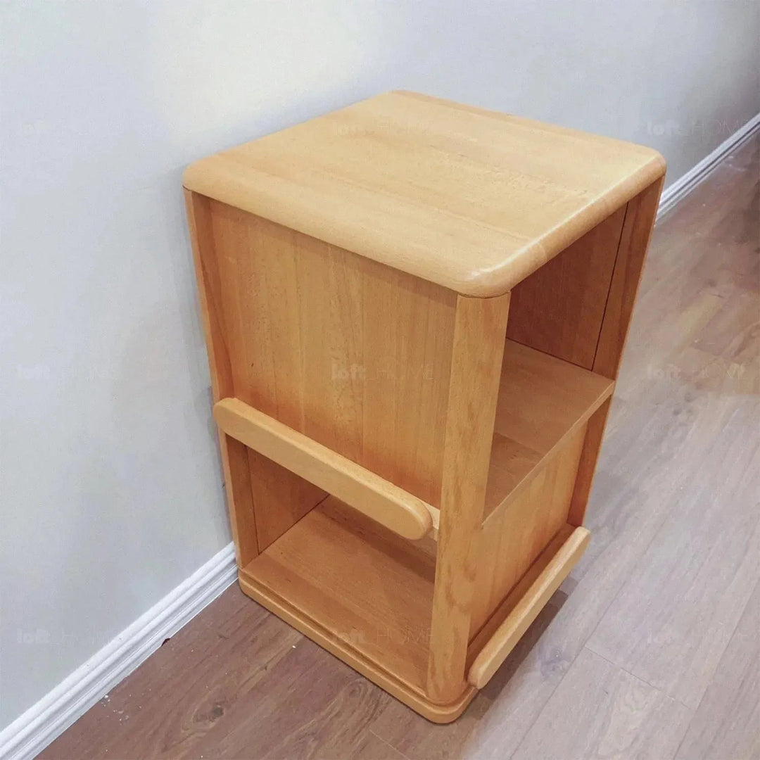 Scandinavian wood kids swirling bookshelf snug detail 6.