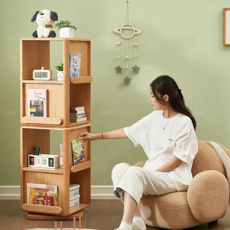 Scandinavian wood kids swirling bookshelf snug situational feels.