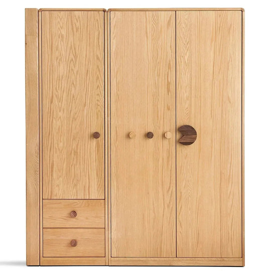 Scandinavian wood kids wardrobe pacman in white background.