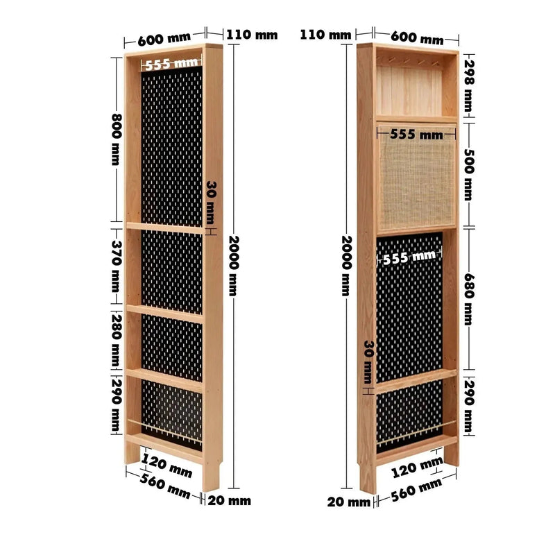 Scandinavian Wood Display Shelf CHIC SLIM Size Chart
