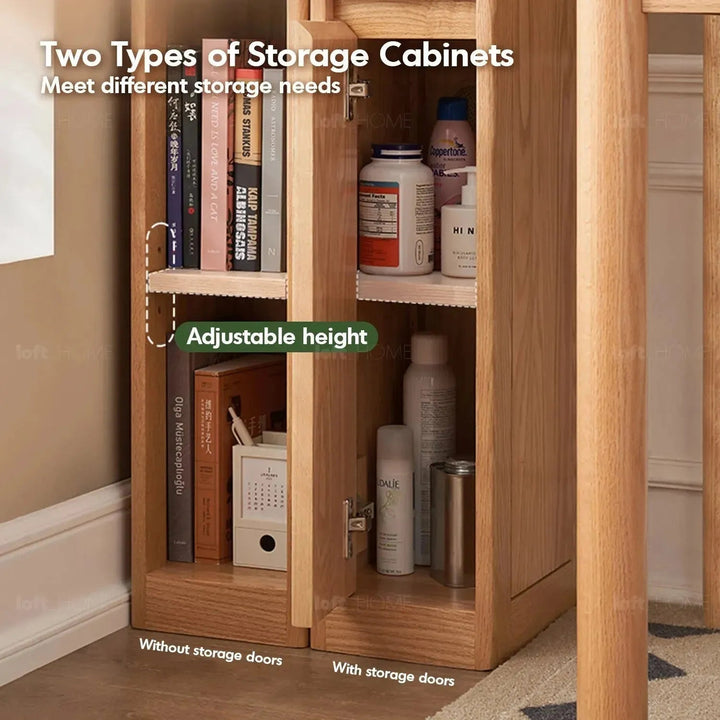 Scandinavian wood bookshelf corner fortune in panoramic view.