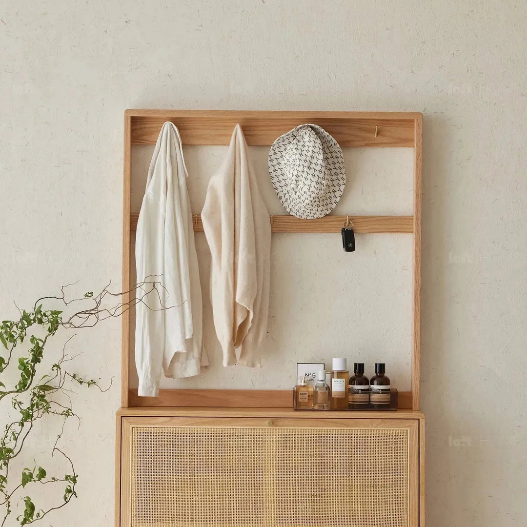 Scandinavian wood shoe cabinet rustic vine detail 6.