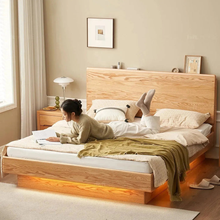 Scandinavian Wood Storage Bed Frame OAKMIST
