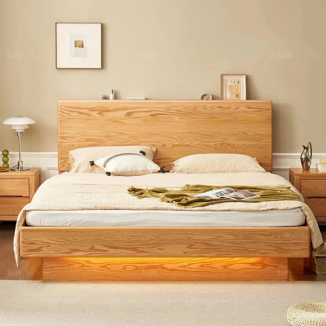 Scandinavian Wood Storage Bed Frame OAKMIST