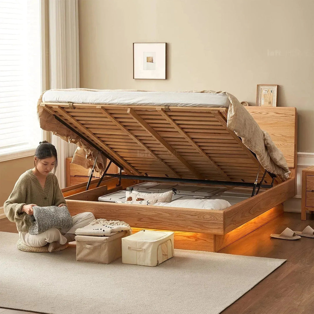 Scandinavian Wood Storage Bed Frame OAKMIST