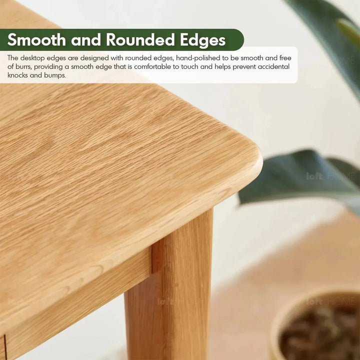 Scandinavian wood study table belle in close up details.