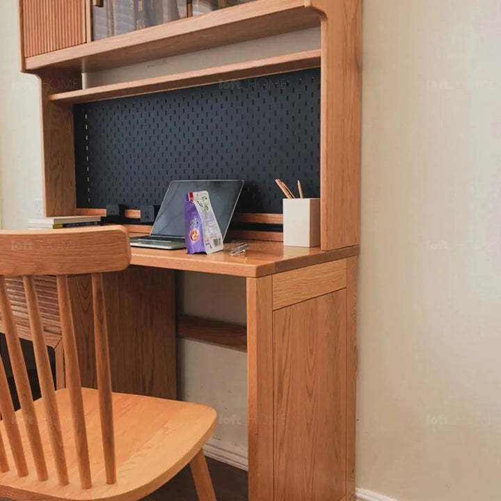Scandinavian wood extendable study table with shelf corner detail 10.