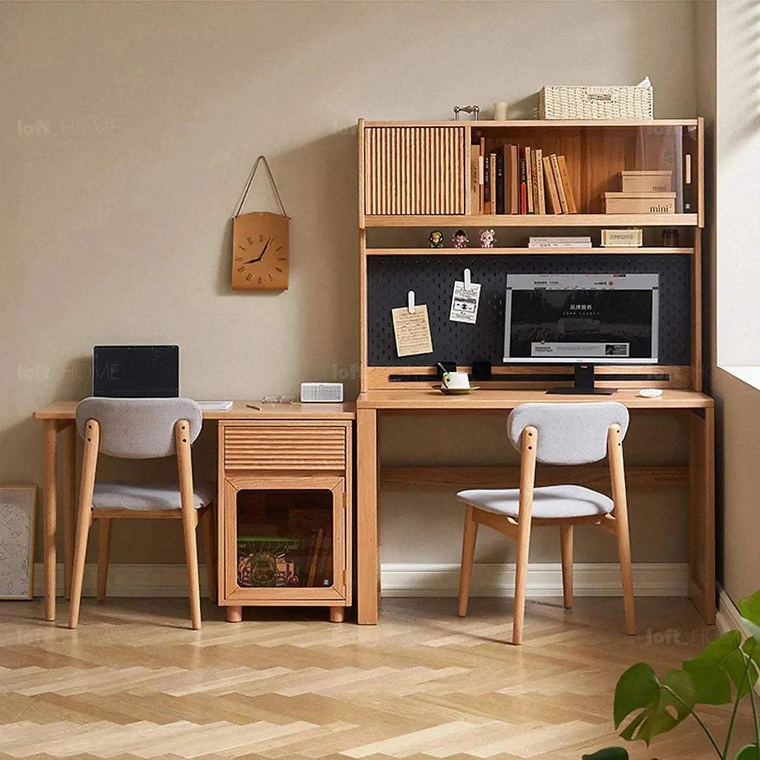 Scandinavian wood extendable study table with shelf corner detail 7.