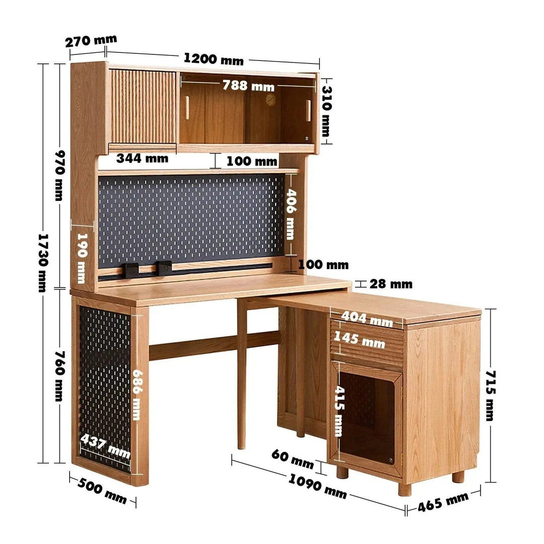Scandinavian wood extendable study table with shelf corner size charts.