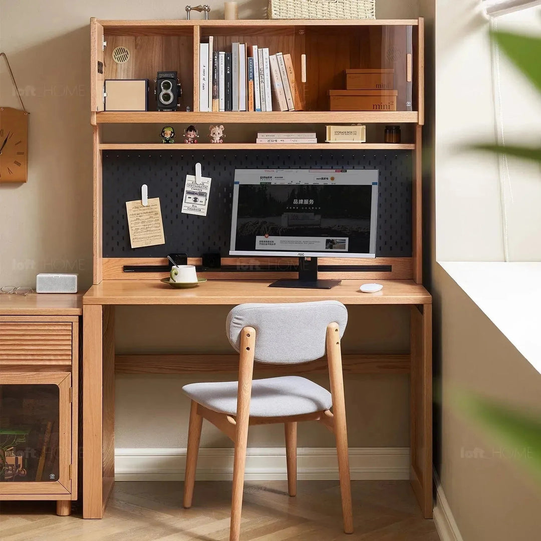 Scandinavian wood extendable study table with shelf corner detail 1.