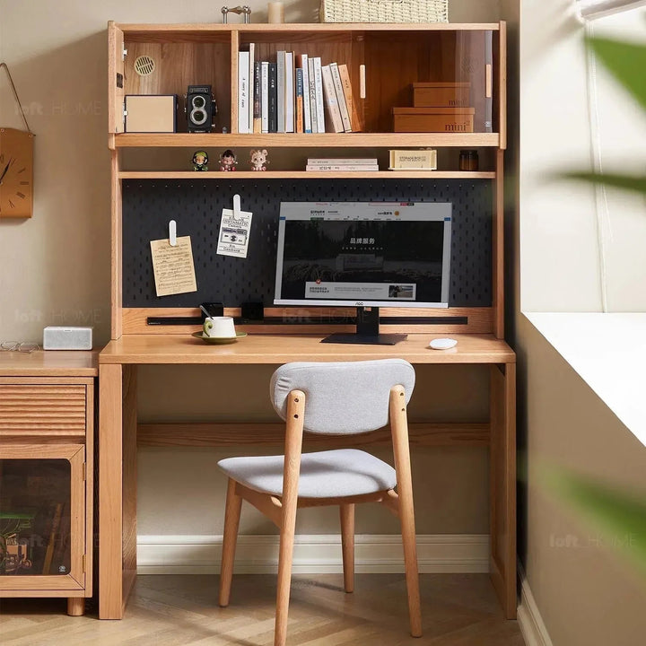 Scandinavian wood extendable study table with shelf corner detail 1.