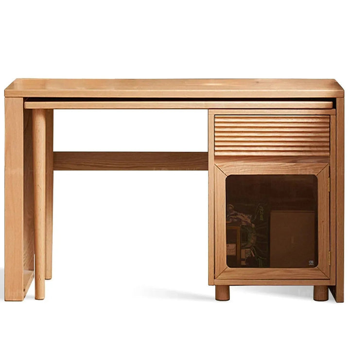 Scandinavian wood extendable study table with shelf corner detail 14.