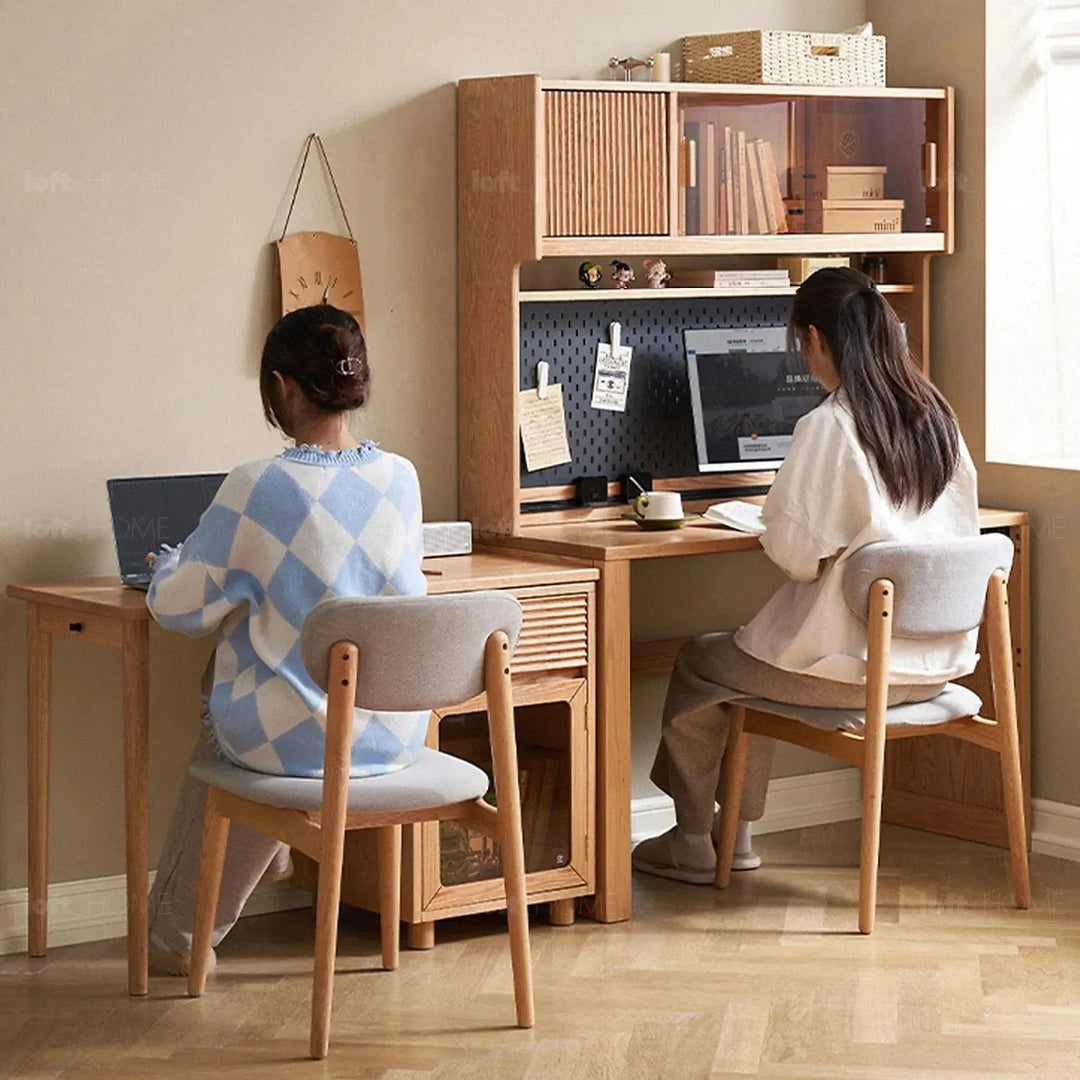 Scandinavian wood extendable study table with shelf corner detail 8.