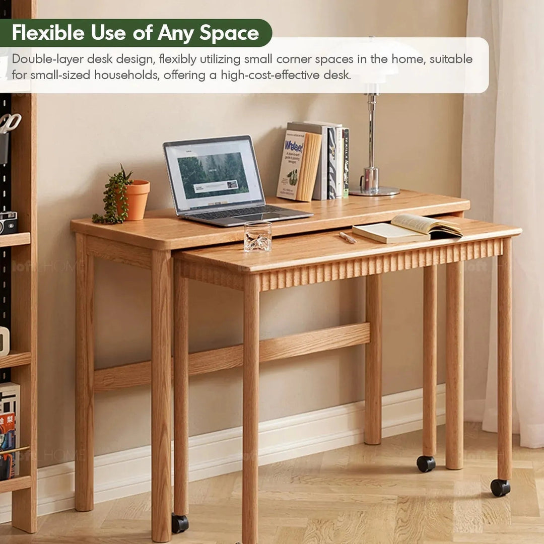 Scandinavian Wood Caster Wheel Extendable Study Table TWIN LAYER