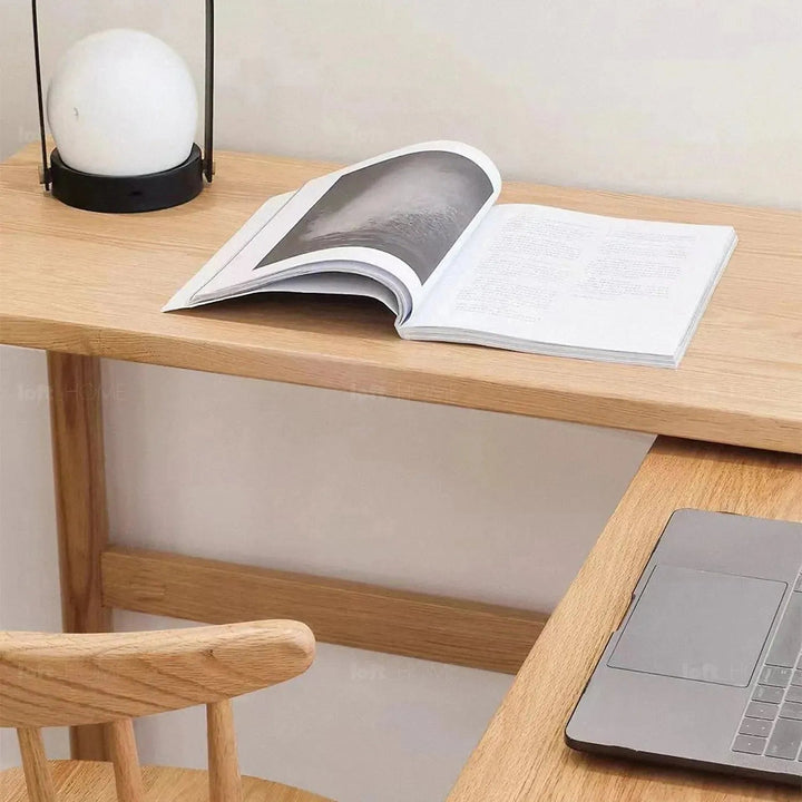 Scandinavian wood caster wheel extendable study table twin layer detail 5.