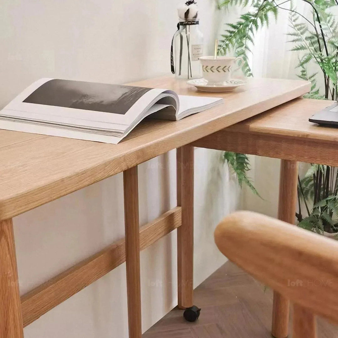 Scandinavian Wood Caster Wheel Extendable Study Table TWIN LAYER