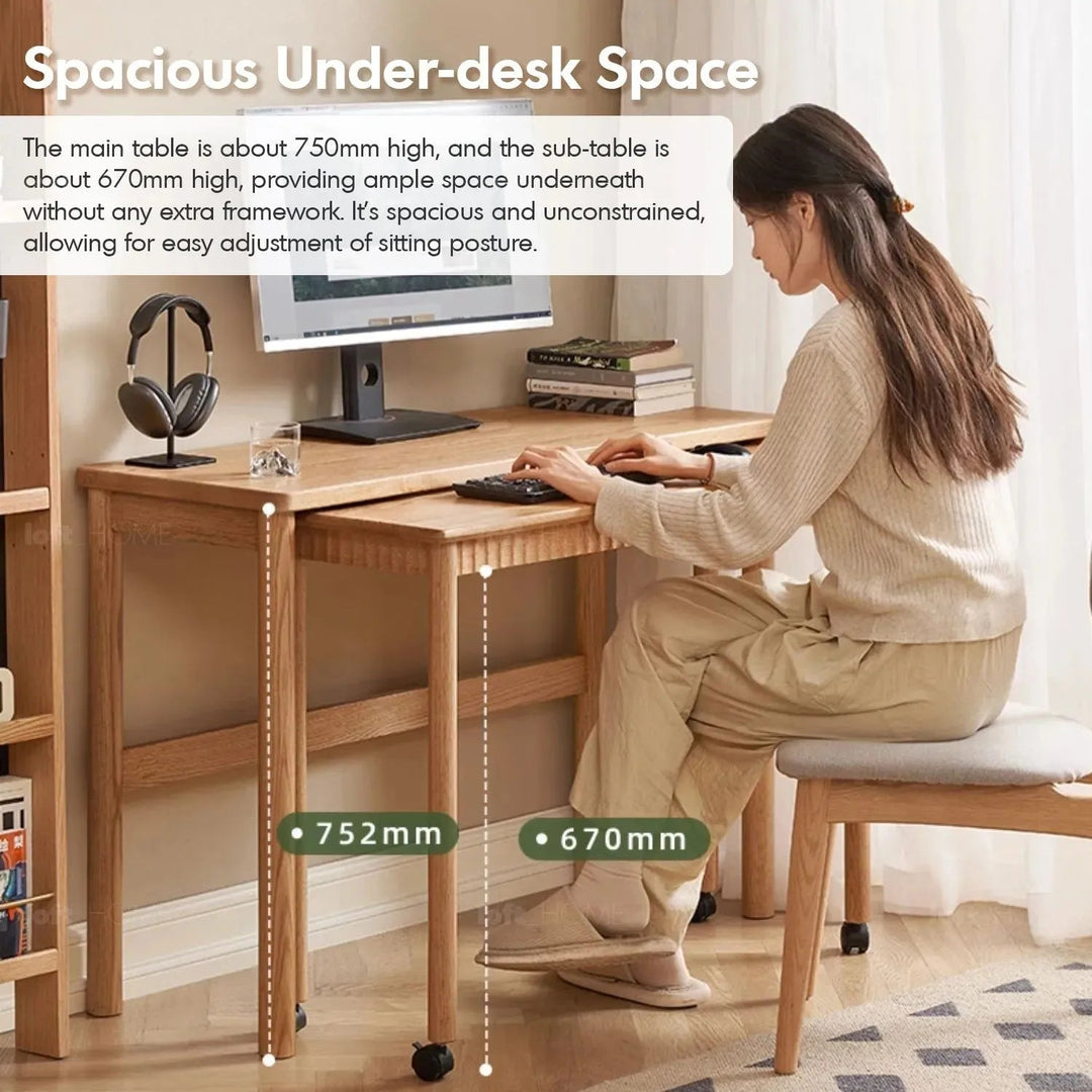 Scandinavian Wood Caster Wheel Extendable Study Table TWIN LAYER