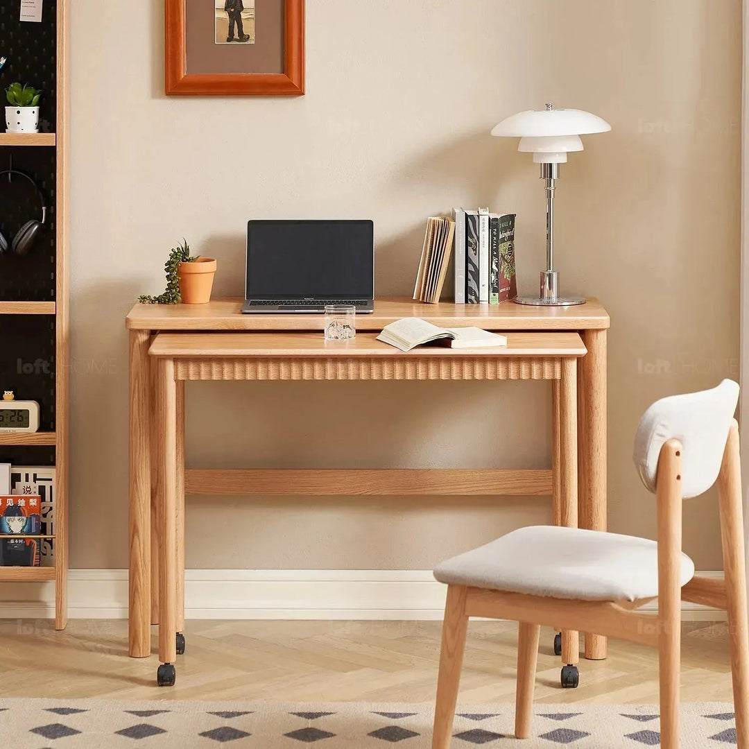 Scandinavian Wood Caster Wheel Extendable Study Table TWIN LAYER