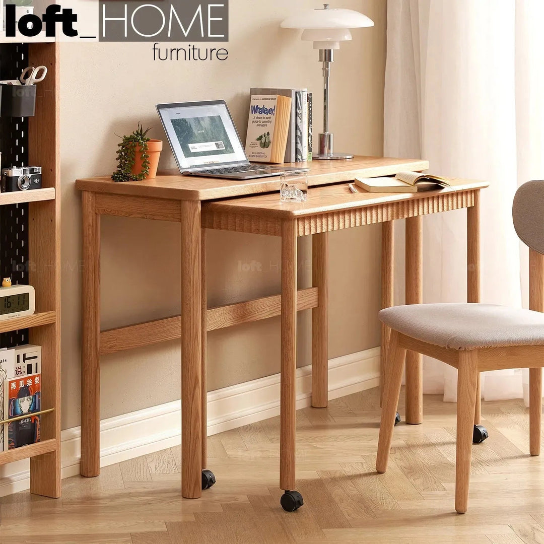 Scandinavian Wood Caster Wheel Extendable Study Table TWIN LAYER