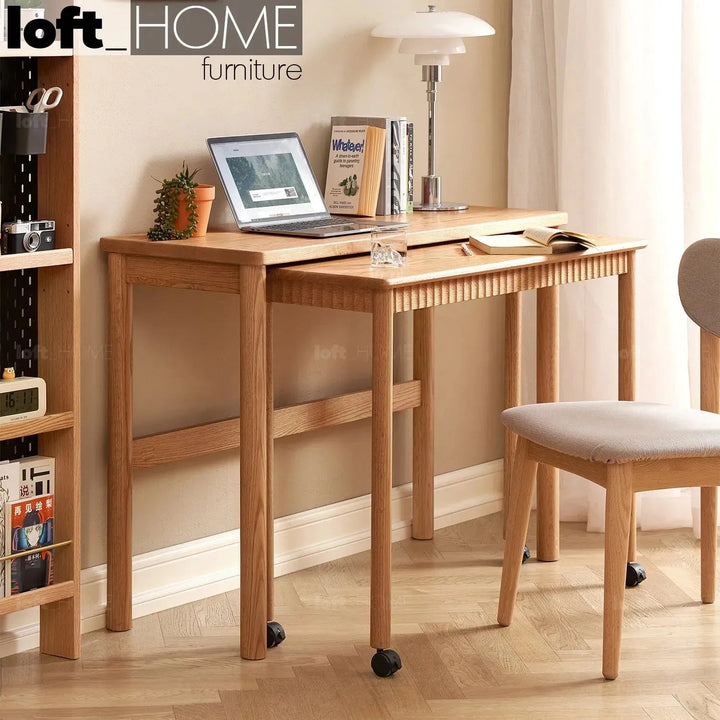 Scandinavian Wood Caster Wheel Extendable Study Table TWIN LAYER