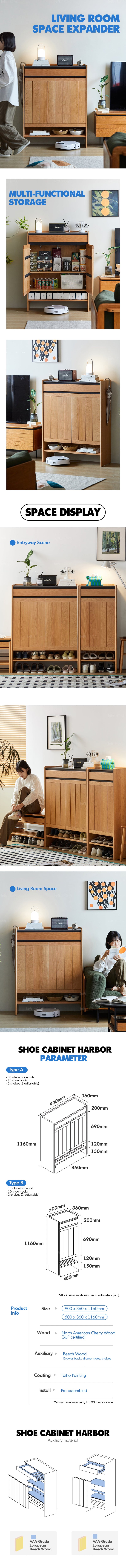 Scandinavian Cherry Wood Modular Shoe Cabinet HARBOR More Details and Instruction_5