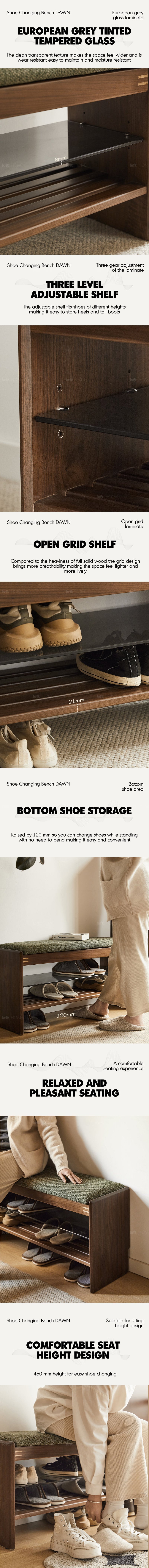 Japandi Walnut Wood Shoe Changing Bench DAWN More Details and Instruction_3