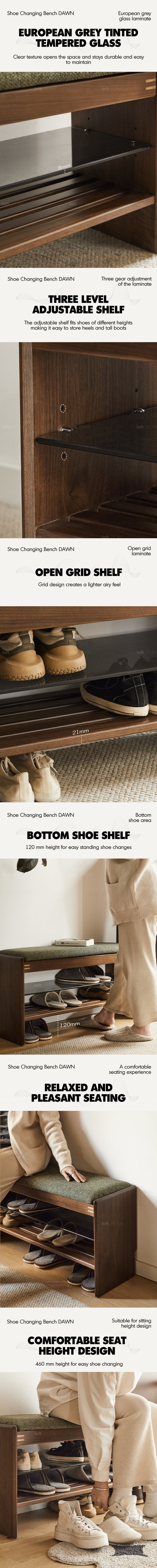 Japandi Walnut Wood Shoe Changing Bench DAWN More Details and Instruction_4