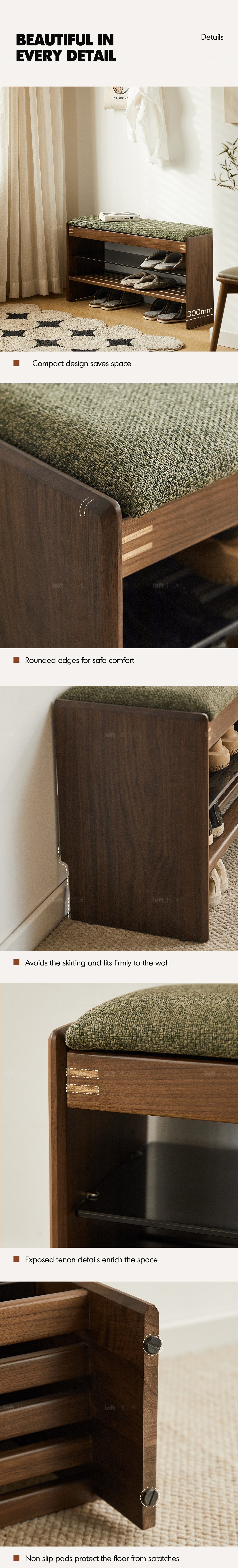 Japandi Walnut Wood Shoe Changing Bench DAWN More Details and Instruction_7