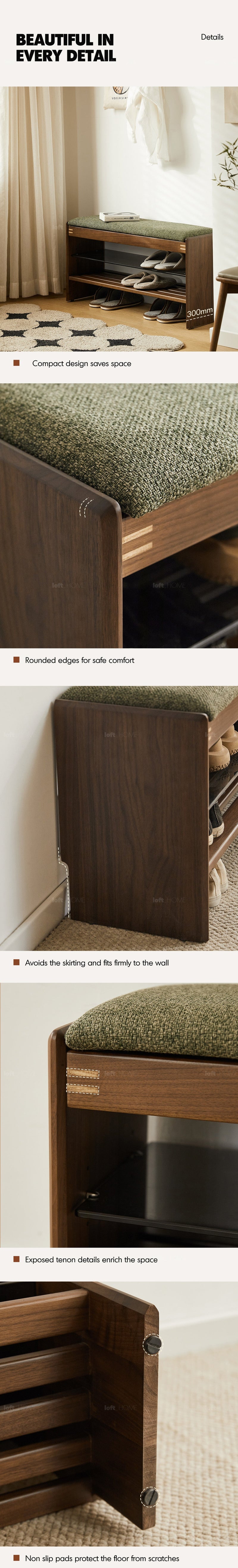 Japandi Walnut Wood Shoe Changing Bench DAWN More Details and Instruction_7